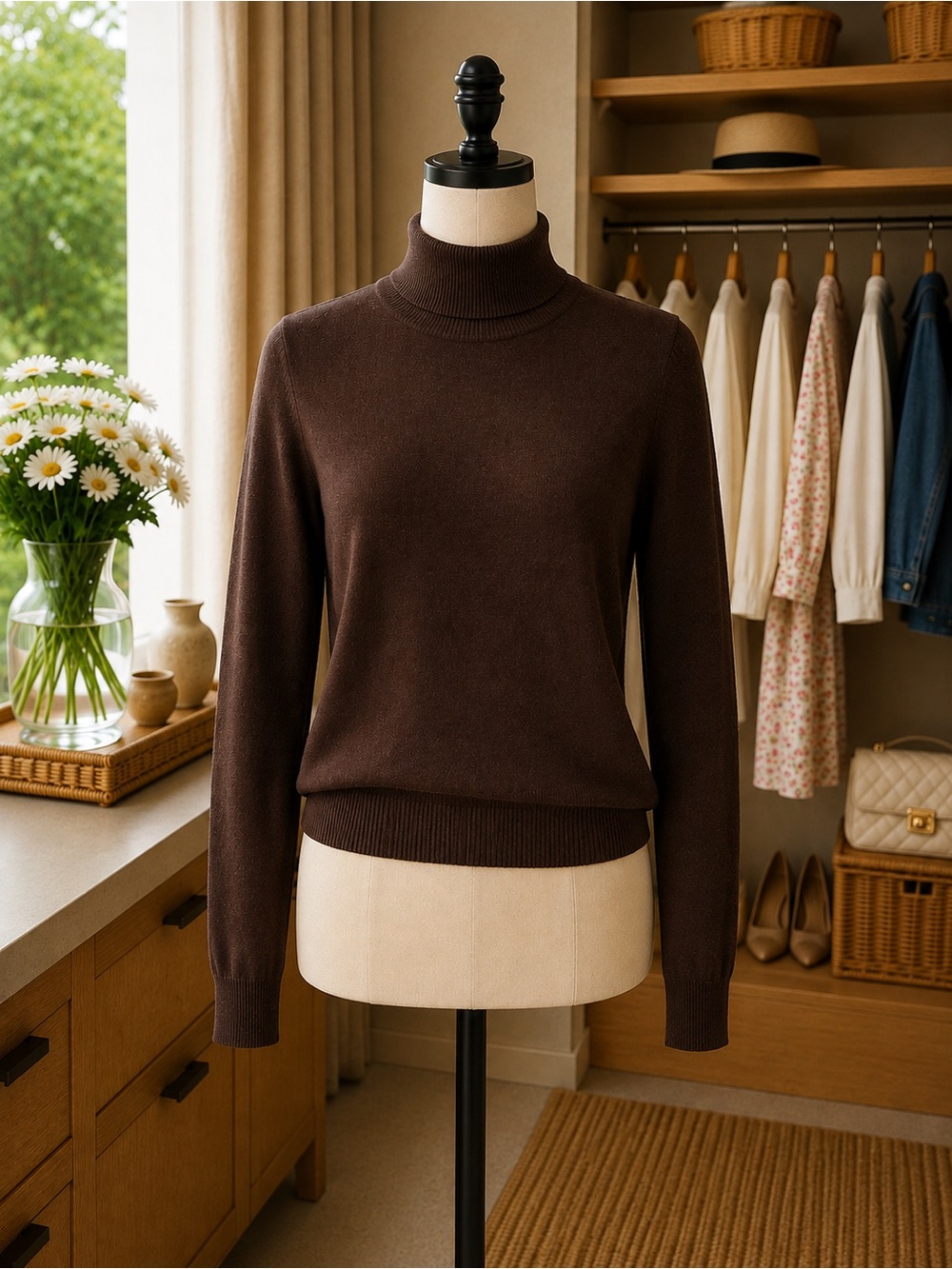 GAP Chocolate Brown Wool Cotton Blend Turtleneck Sweater XS